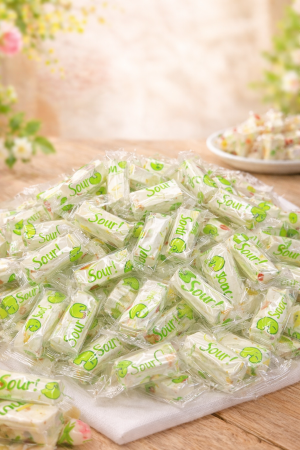 Sour Jujube Nougat Candy – Soft Chewy Nougat with Tangy Jelly Pieces, Individually Wrapped Sweet & Sour Snack