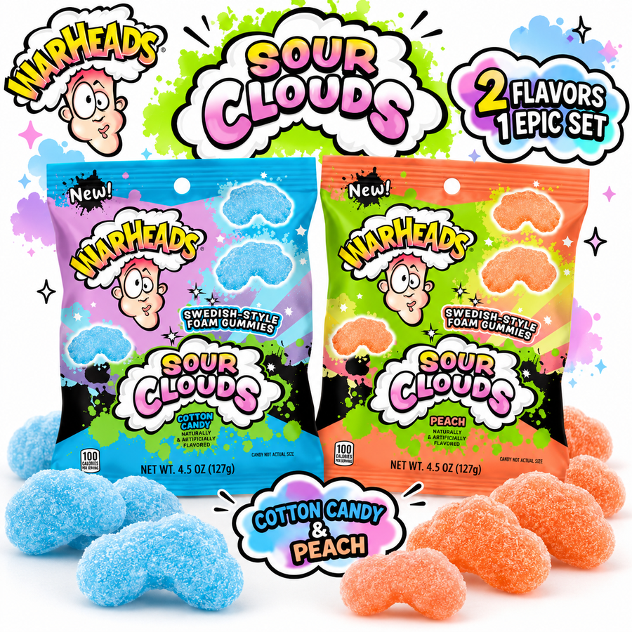 Warheads Sour Clouds Peach & Cotton Candy Gummies – 2 Pack