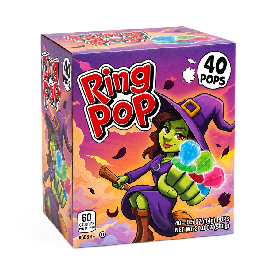 Ring Pop Halloween Variety 40 ct Bulk Pack – Assorted Fruit Flavor Lollipop Rings, Individually Wrapped Wearable Candy for Trick-or-Treat, Party Favors & Goodie Bags