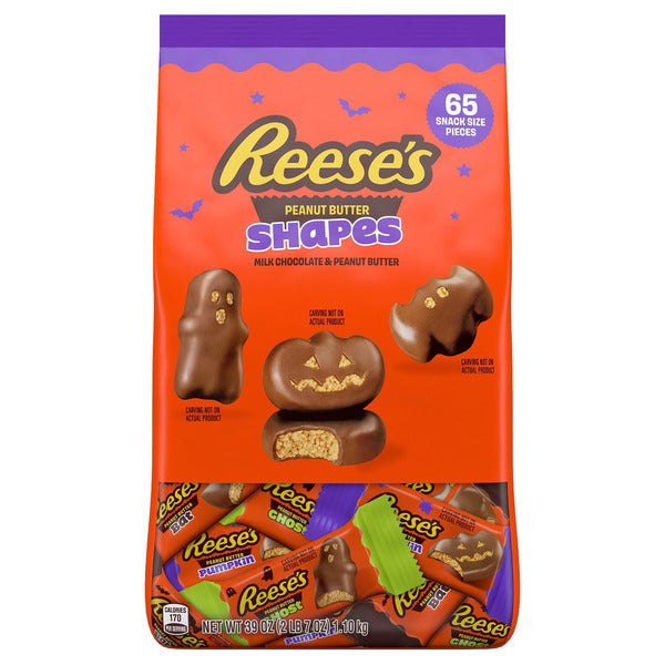 Reese's Halloween Peanut Butter Shapes 65 ct – Milk Chocolate Pumpkins, Ghosts & Bats, Snack Size Individually Wrapped Trick-or-Treat Candy 39 oz
