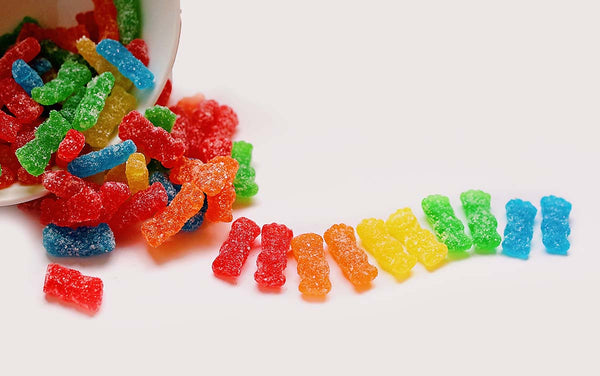A rainbow parade of sourpatch kids.