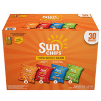 SunChips Whole Grain Variety Pack, 30 Count x 1.5 oz Bags — Harvest Cheddar, Garden Salsa, Original & French Onion Snack Chips