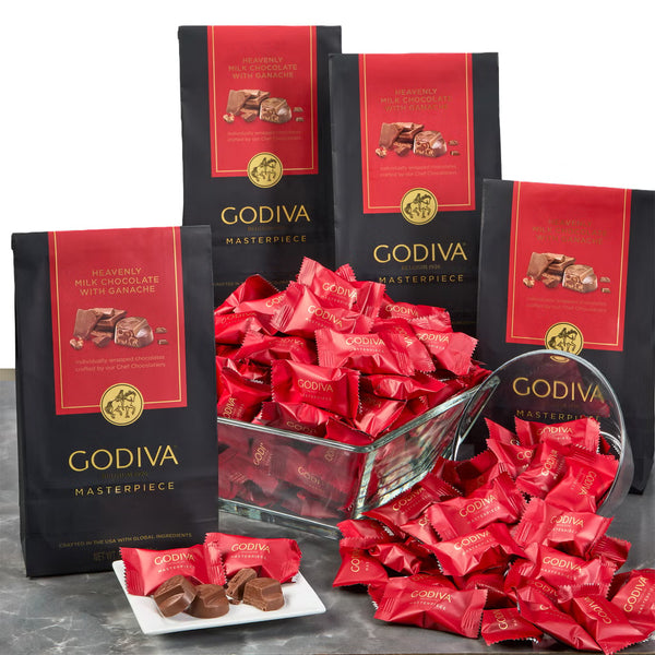 Godiva Masterpiece Heavenly Milk Chocolate with Ganache 15.1 oz – Individually Wrapped Belgian Chocolate, Premium Gift Bag for Holidays, Thank You & Everyday Indulgence