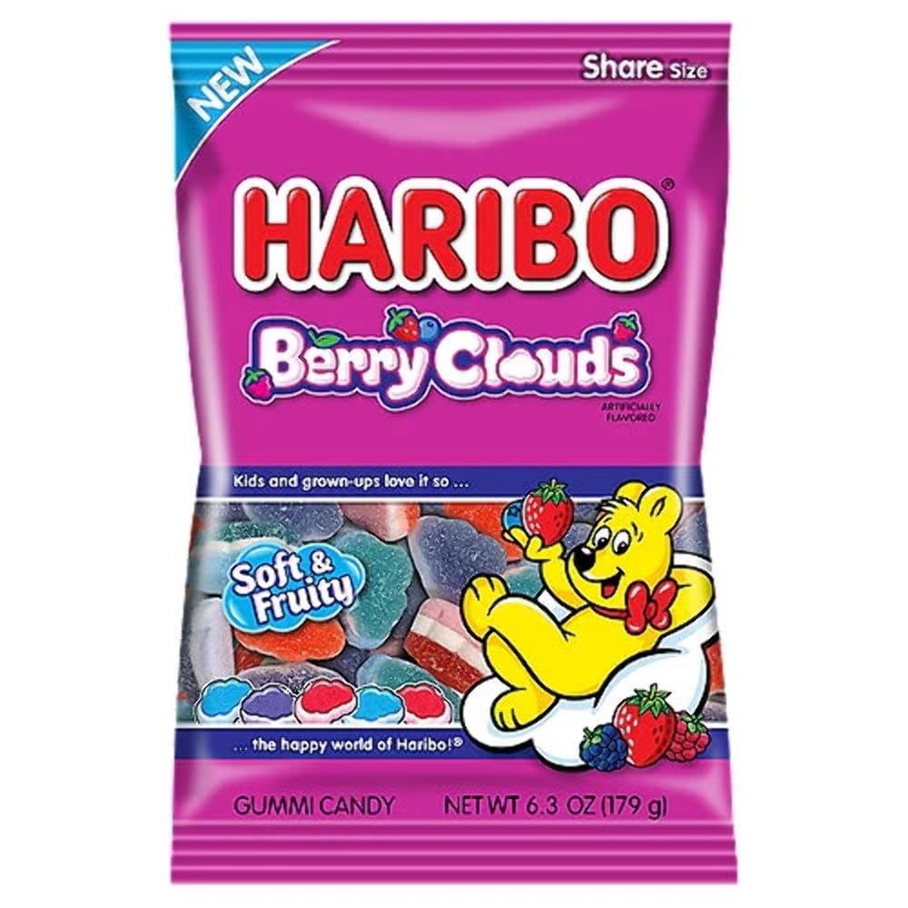 Haribo Berry Clouds Gummi Candy Peg Bag 4.1oz. 12 ct.