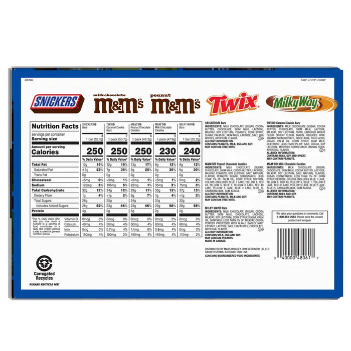 30 Count Full Size Chocolate Candy Bar Variety Pack, Snickers, Twix, M&M’S Peanut, M&M’S Milk Chocolate & Milky Way