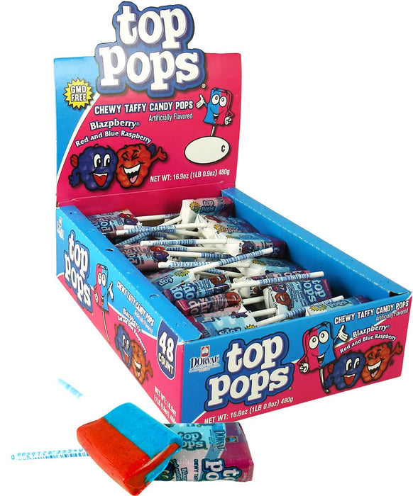 Top Pops Chewy Taffy Pops  Blazpberry 48 ct.