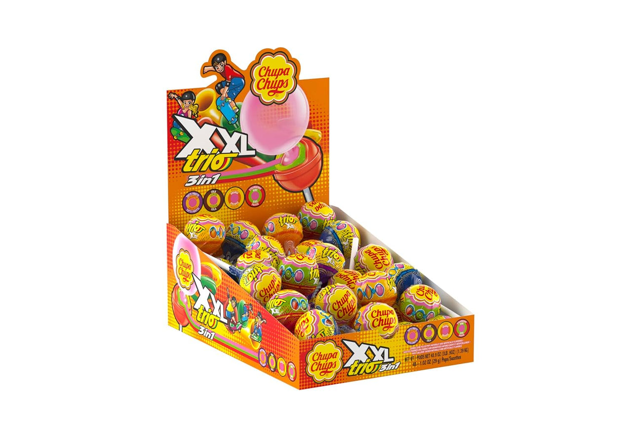 Chupa Chups XXL Trio Bubble Gum Filled Lollipops 48 ct.