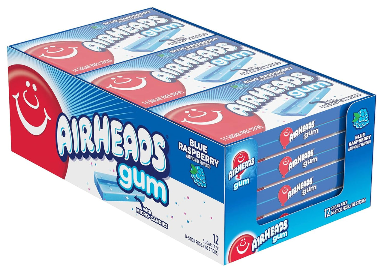 Airheads Candy Blue Rasberry Sugar Free Gum 12 ct.