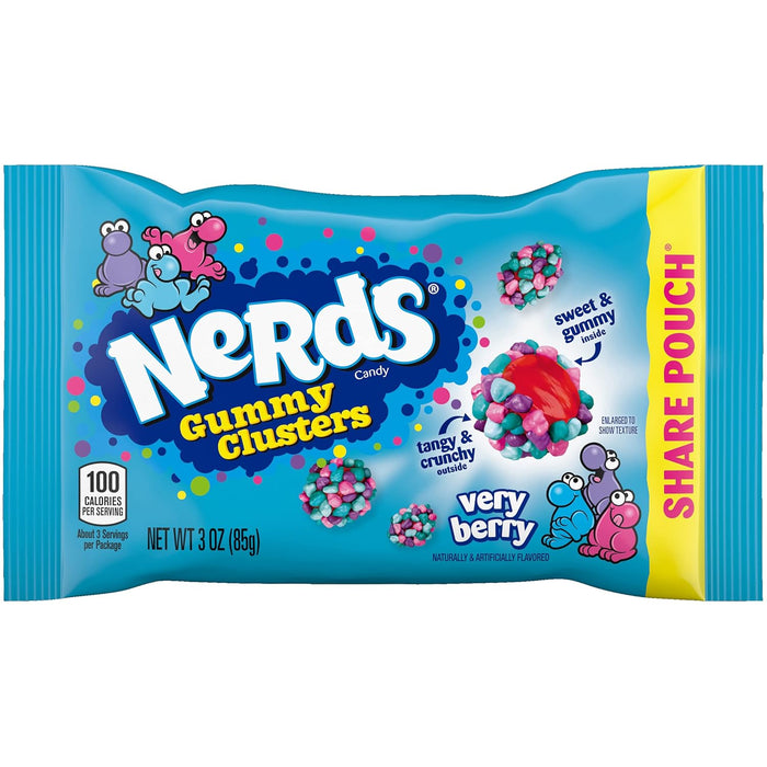 Nerds Very Berry Gummy Clusters 3 oz peg bag. 12 ct.