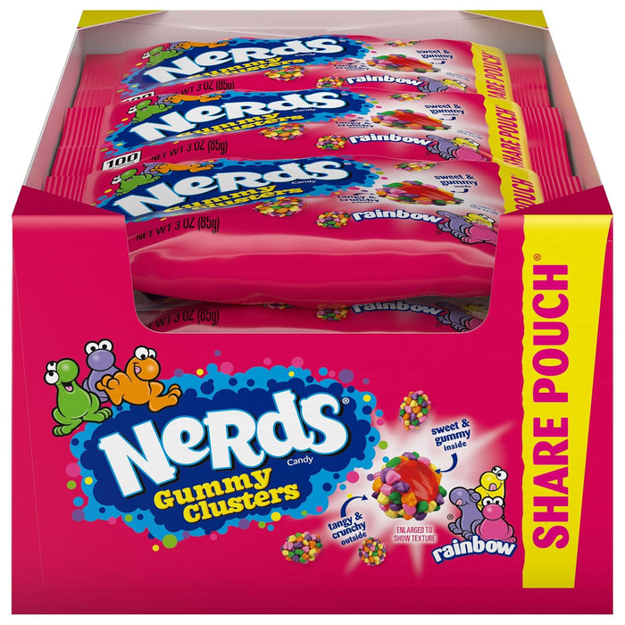 Nerds Rainbow Gummy Clusters 3 oz peg bag. 12 ct.