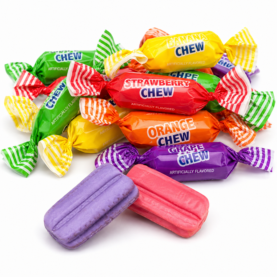 Assorted Fruit Chews Candy – Soft Chewy Taffy with Fruity Flavors, Individually Wrapped Sweet & Tangy Snack