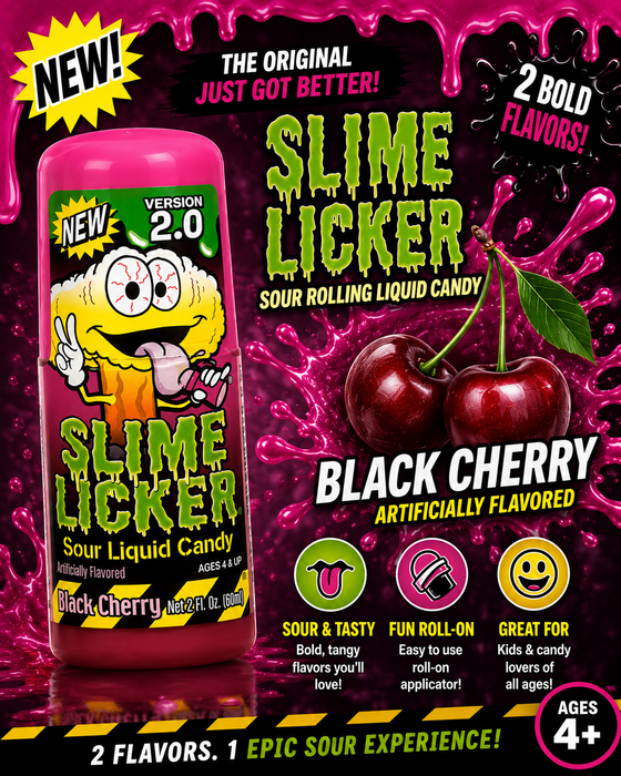 Slime Licker Strawberry & Black Cherry - Fun Roll-On Candy Treat