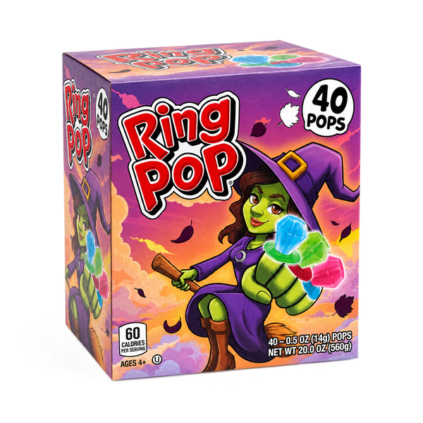Ring Pop Halloween Variety 40 ct Bulk Pack – Assorted Fruit Flavor Lollipop Rings, Individually Wrapped Wearable Candy for Trick-or-Treat, Party Favors & Goodie Bags