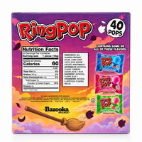 Ring Pop Halloween Variety 40 ct Bulk Pack – Assorted Fruit Flavor Lollipop Rings, Individually Wrapped Wearable Candy for Trick-or-Treat, Party Favors & Goodie Bags