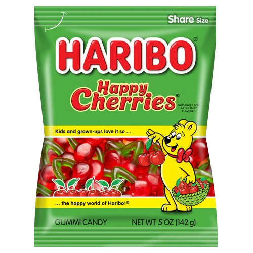 Haribo Happy Cherries Gummi Candy Peg Bag 5oz. 12 ct.