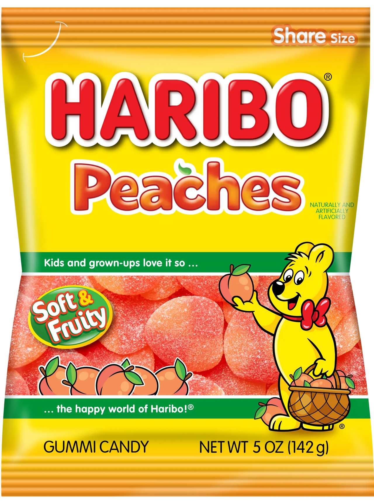 Haribo Peaches Gummi Candy Peg Bag 5oz. 12 ct.