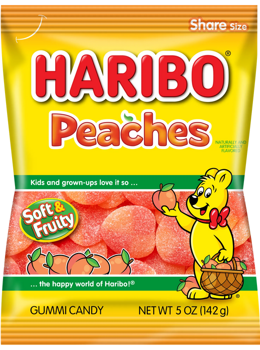 Haribo Peaches Gummi Candy Peg Bag 5oz. 12 ct.