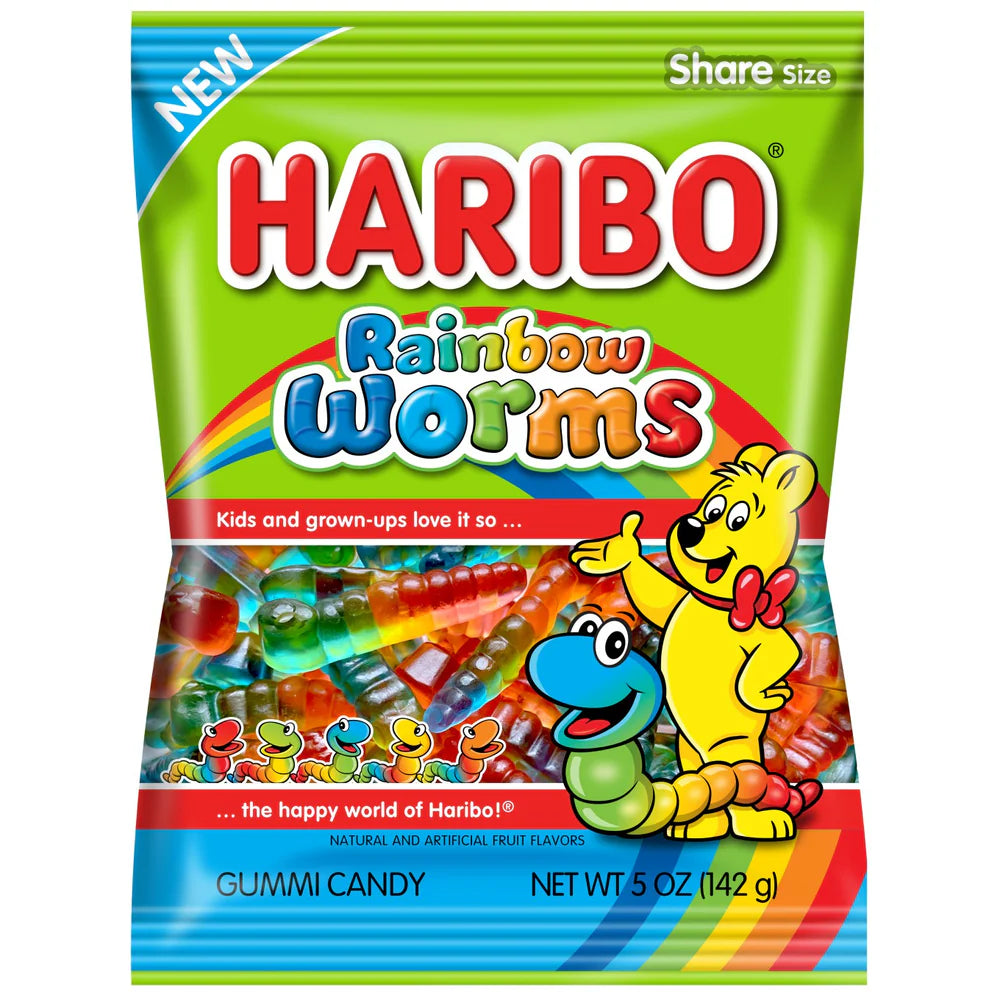 Haribo Rainbow Gummi Worms Candy Peg Bag 5oz. 12 ct.