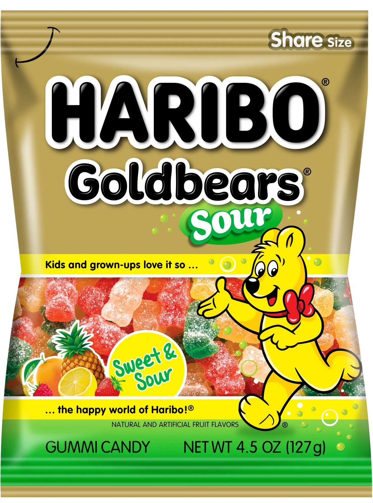 Haribo Sour Gold Bears Gummi Candy Peg Bag 4.5oz. 12 ct.