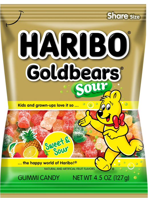 Haribo Sour Gold Bears Gummi Candy Peg Bag 4.5oz. 12 ct.