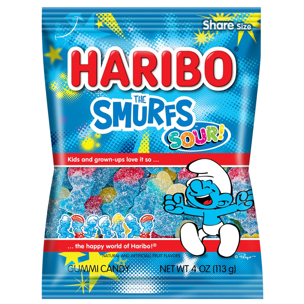 Haribo Smurfs Gummi Candy Peg Bag 4oz. 12 ct.