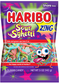 Thumbnail for Haribo Sour S'Ghetti Gummi Candy Peg Bag 5oz. 12 ct.