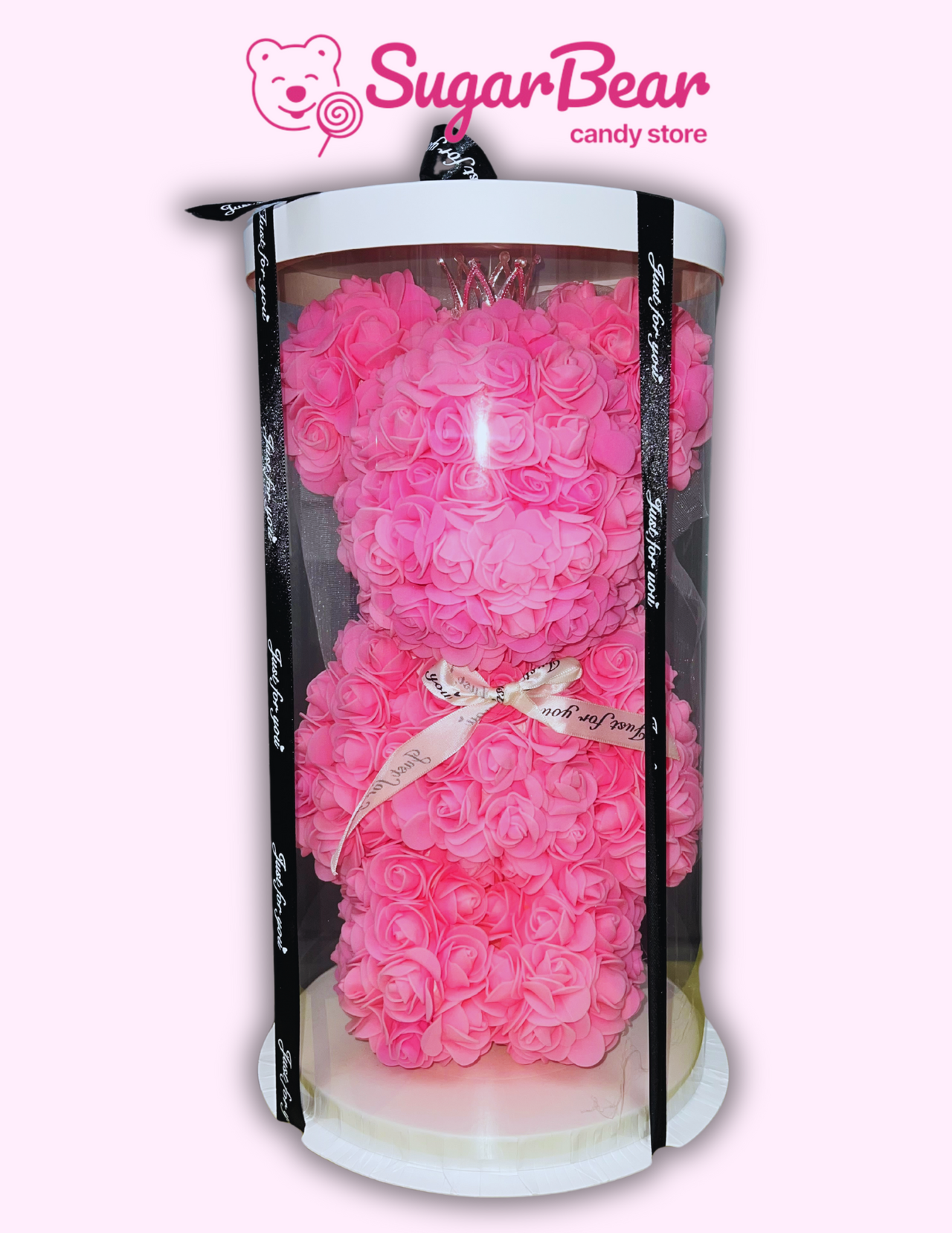 Valentine's Day Rose Bear Gift: Large Pink Rose Bear