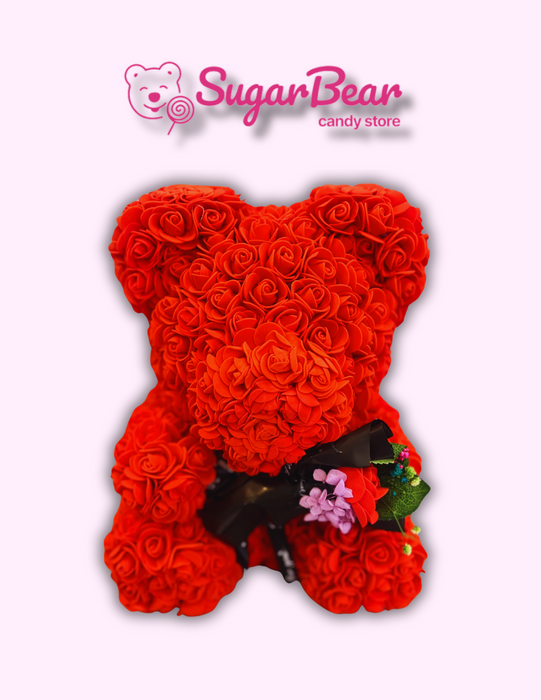 Scarlet Elegance: Large Red Rose Bear with Bouquet for Valentine's