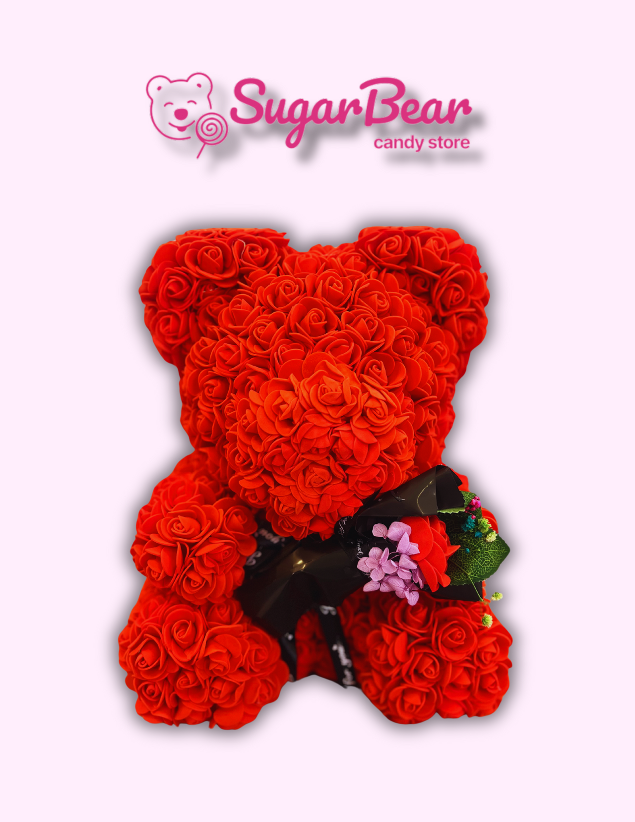 Scarlet Elegance: Large Red Rose Bear with Bouquet for Valentine's