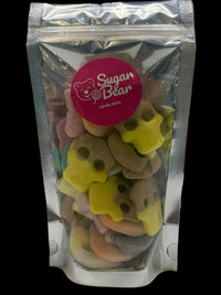 Packaged candy with 'Sugar Bear' label on a white surface
