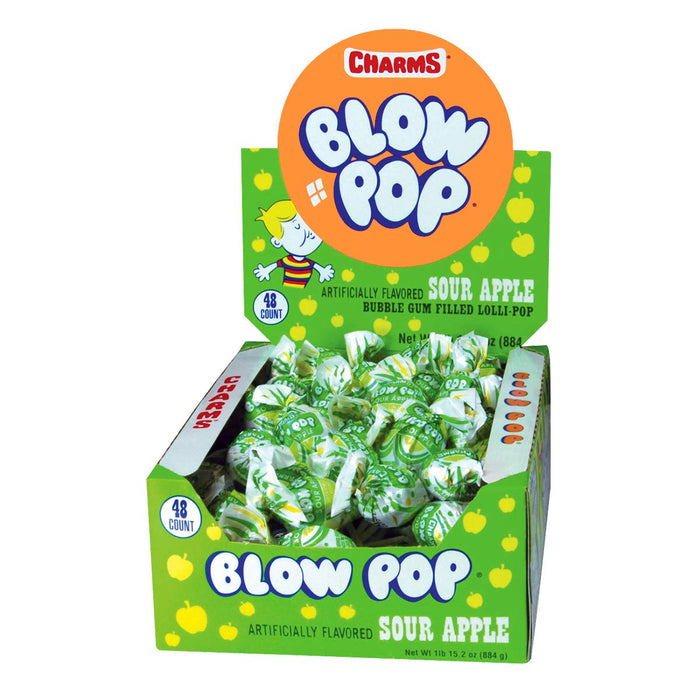 Charms Sour Apple Blow Pops 48 ct. - Novelty | Sugar Bear Candy