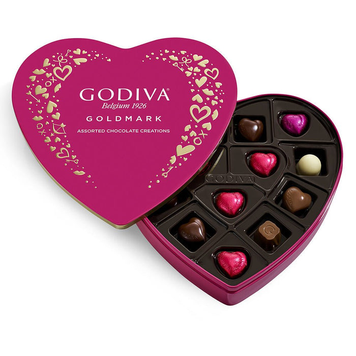 Godiva Goldmark Assorted Chocolate Heart - Shaped Tin 14 piece - Chocolate | Sugar Bear Candy