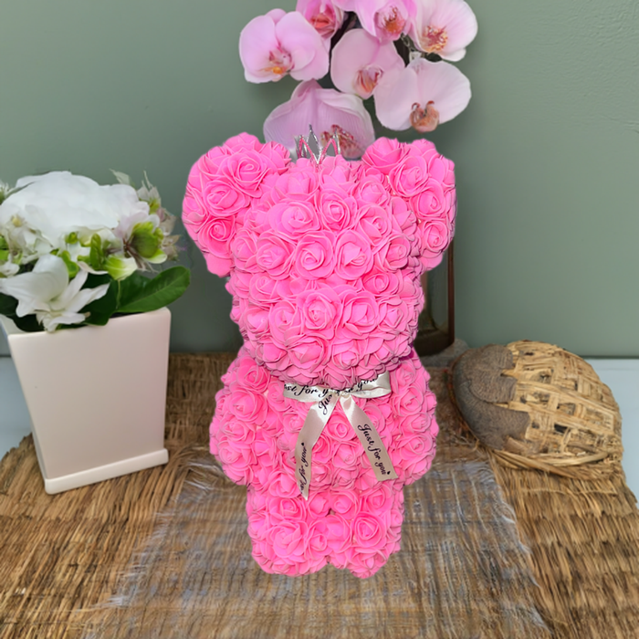 Valentine's Day Rose Bear Gift: Large Pink Rose Bear