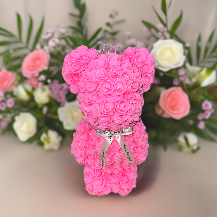 Valentine's Day Rose Bear Gift: Large Pink Rose Bear