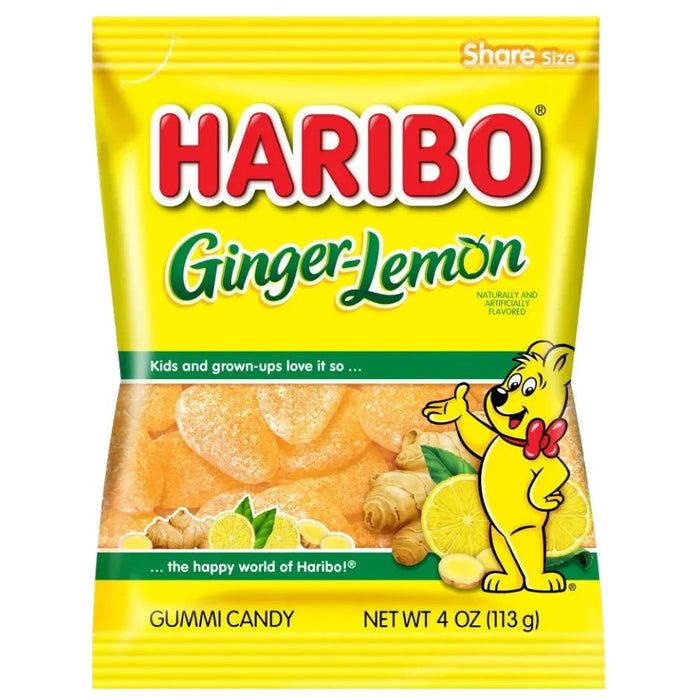 Haribo Ginger - Lemon Gummi Candy Peg Bag 4oz. 12 ct. - Novelty | Sugar Bear Candy