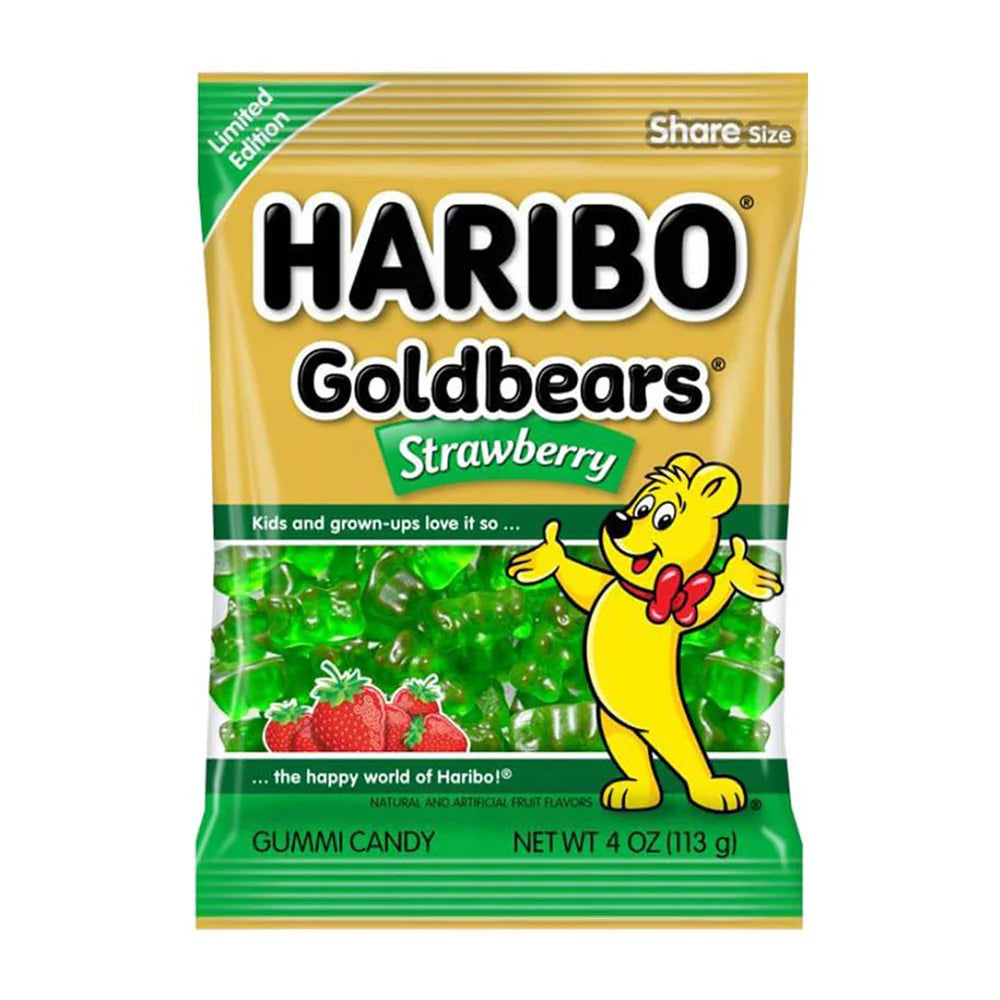 Haribo Strawberry Gold Bears Gummi Candy Peg Bag 4oz. 12 ct.