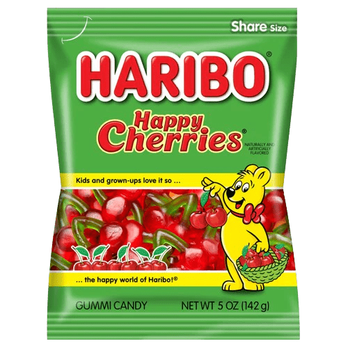 Haribo Happy Cherries Gummi Candy Peg Bag 5oz. 12 ct. - Novelty | Sugar Bear Candy