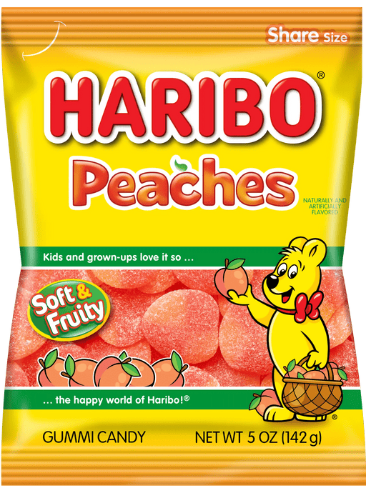 Haribo Peaches Gummi Candy Peg Bag 5oz. 12 ct. - Novelty | Sugar Bear Candy