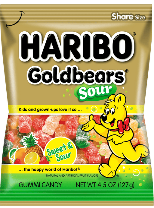 Haribo Sour Gold Bears Gummi Candy Peg Bag 4.5oz. 12 ct. - Novelty | Sugar Bear Candy