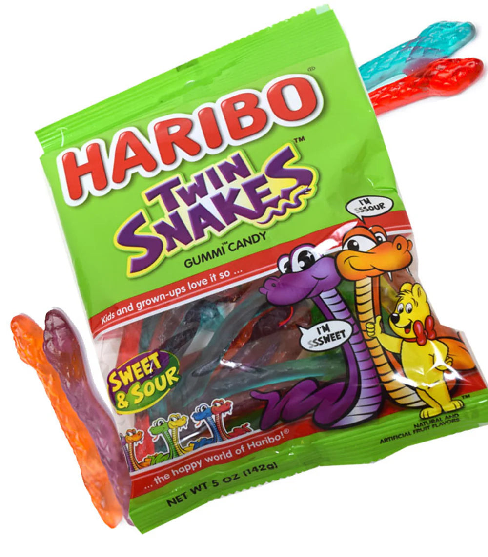 Haribo Twin Snakes Gummi Candy Peg Bag 5oz. 12 ct.