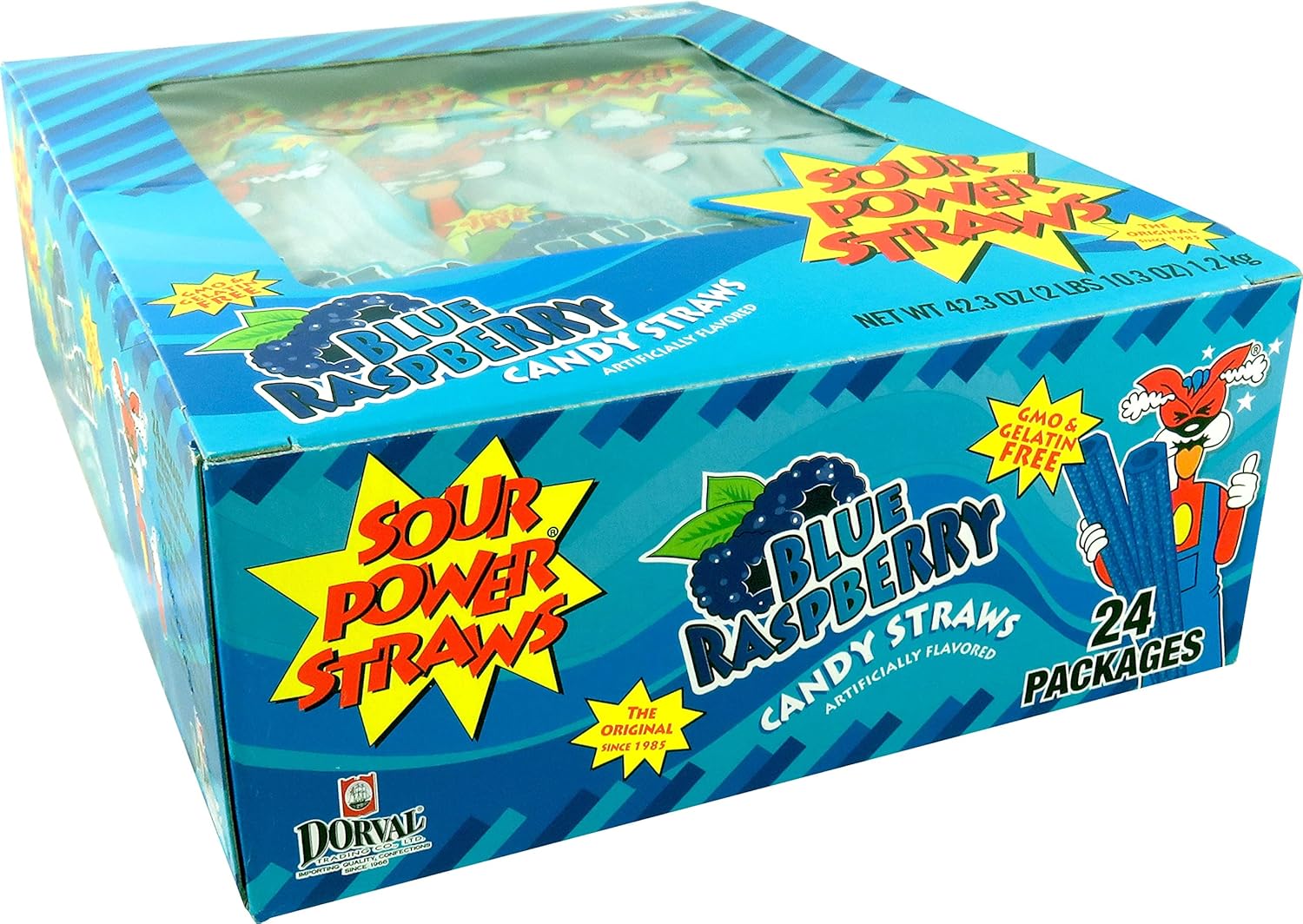 Sour Power Blue Raspberry Straws 24 ct. — Sugar Bear Candy
