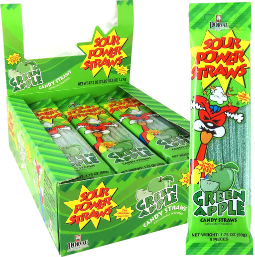 Sour Power Green Apple Straws 24 ct. - Novelty | Sugar Bear Candy