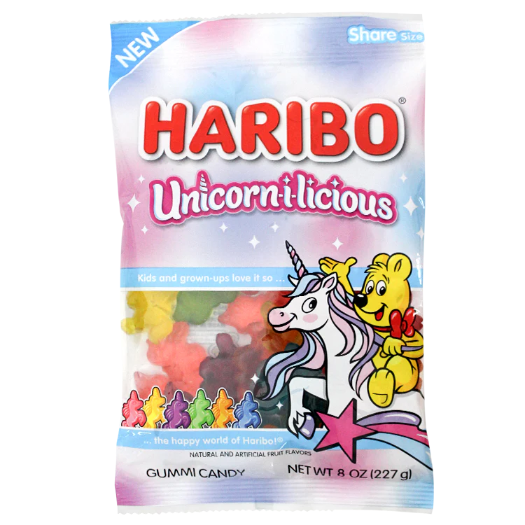 Haribo Unicorn-i-licioius Gummi Candy Peg Bag 5oz. 12 ct.