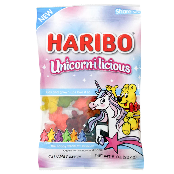 Haribo Unicorn-i-licioius Gummi Candy Peg Bag 5oz. 12 ct.